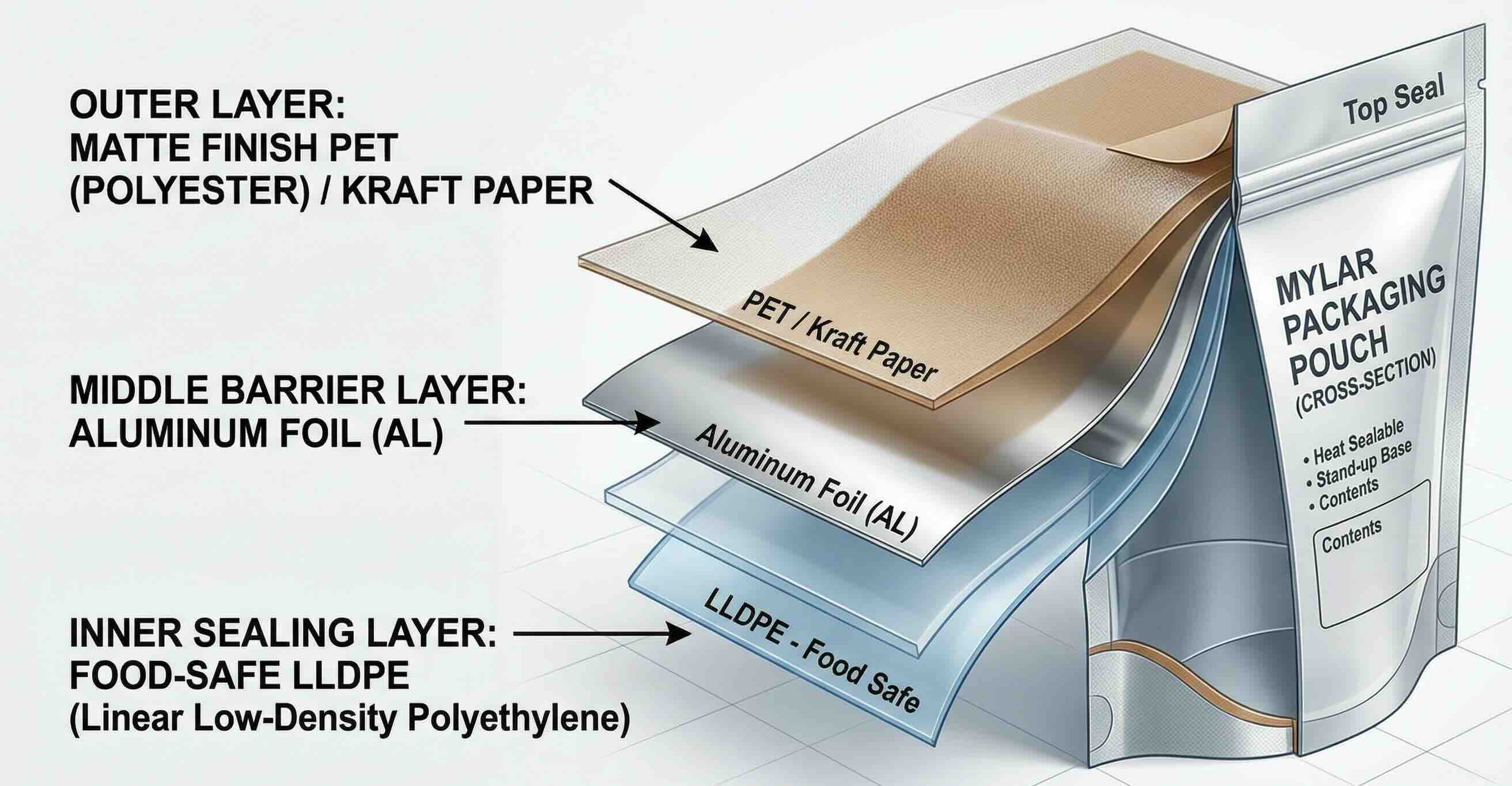 Cross-section diagram of mylar packaging