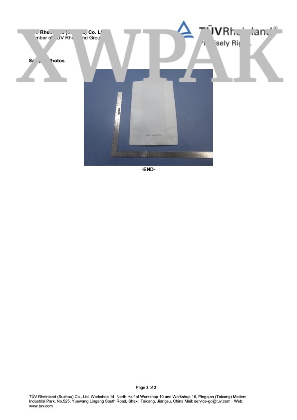 TUV Rheinland Attestation of Conformity P02452378 XWPAK PCR laminated bags Page 2