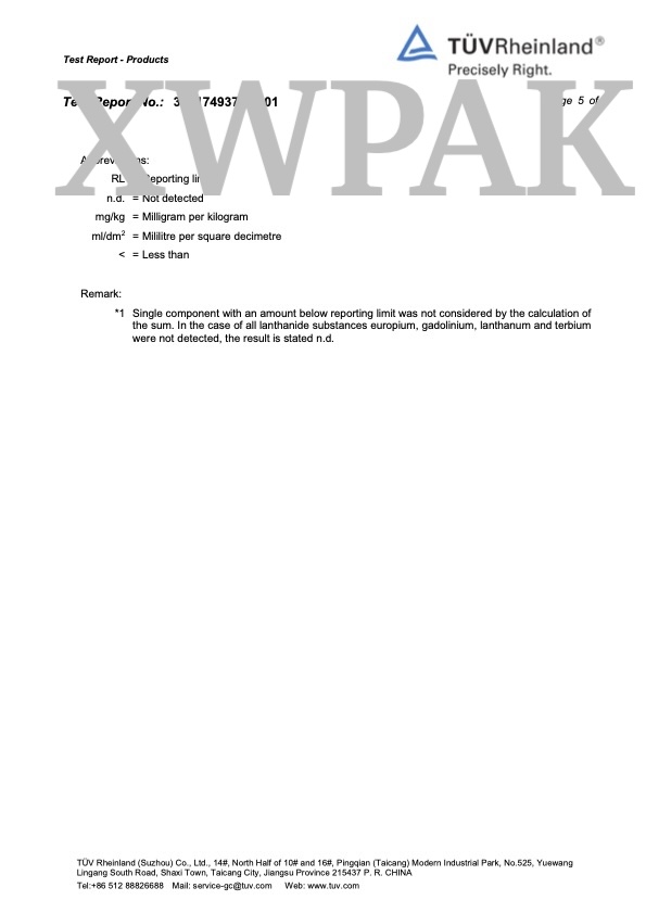 TUV Rheinland Heavy Metals Test remarks lanthanides XWPAK Page 5
